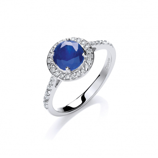 9ct White Gold 0.20ct Diamond 0.65ct 5mm Sapphire Ring
